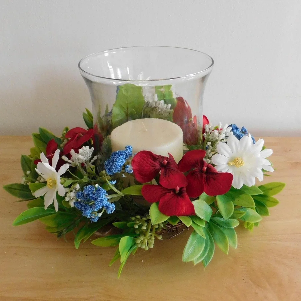 Patriotic Candle Ring Red White Blue Mini Wreath Cabinet Wreath 4th of‎ July